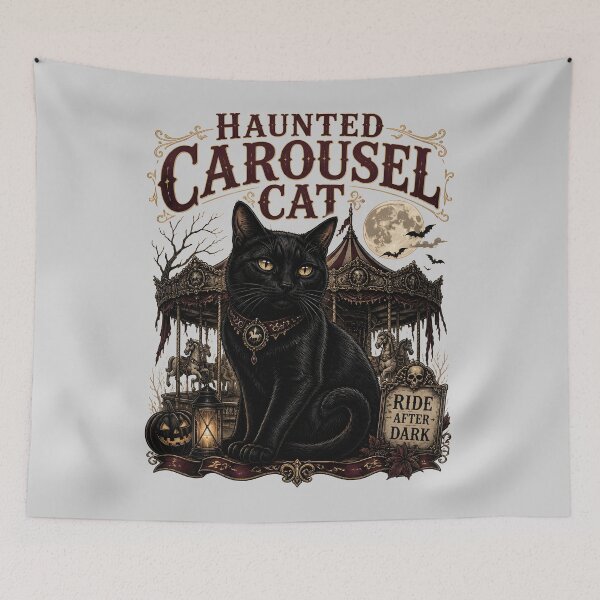Item preview, Haunted Carousel Cat Black Cat Halloween Gothic Storybook Art designed and sold by BernoNickel.