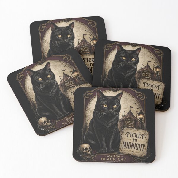 Item preview, Ticket To Midnight Black Cat Halloween Retro Poster designed and sold by BernoNickel.