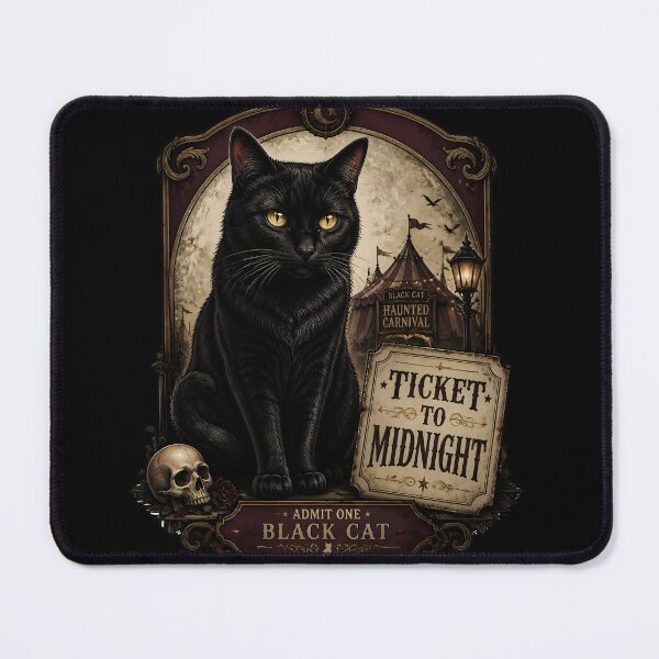 Item preview, Ticket To Midnight Black Cat Halloween Retro Poster designed and sold by BernoNickel.