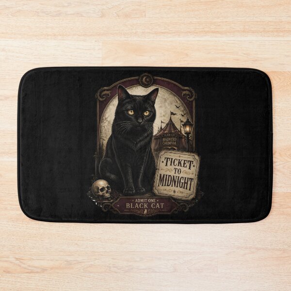 Item preview, Ticket To Midnight Black Cat Halloween Retro Poster designed and sold by BernoNickel.