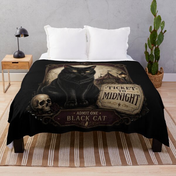 Item preview, Ticket To Midnight Black Cat Halloween Retro Poster designed and sold by BernoNickel.
