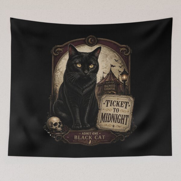 Item preview, Ticket To Midnight Black Cat Halloween Retro Poster designed and sold by BernoNickel.