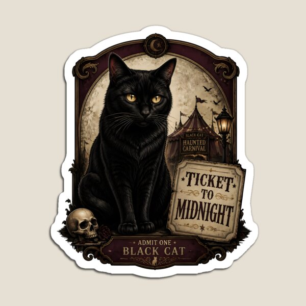 Item preview, Ticket To Midnight Black Cat Halloween Retro Poster designed and sold by BernoNickel.