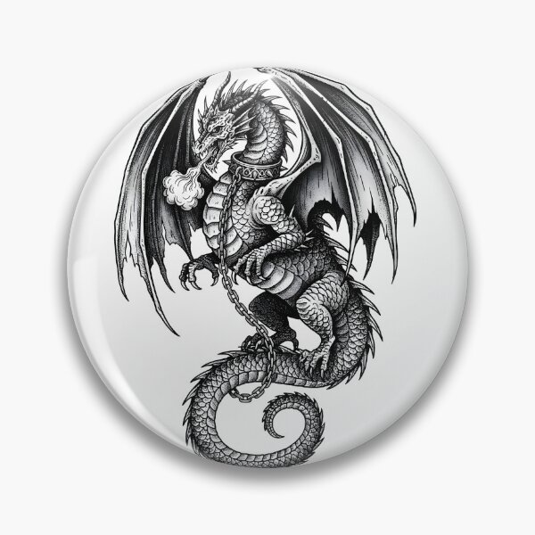 Item preview, Shackled Dragon - Chain-Wrapped Fantasy Ink Illustration designed and sold by DragonSerpent Ink.