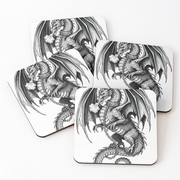 Item preview, Shackled Dragon - Chain-Wrapped Fantasy Ink Illustration designed and sold by DragonSerpent Ink.