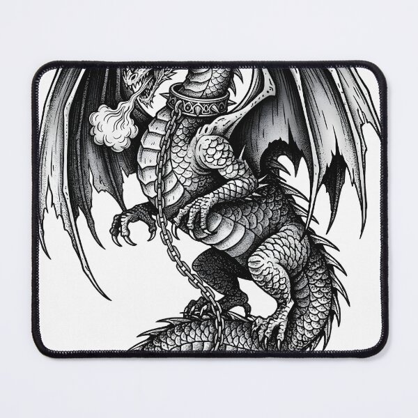 Item preview, Shackled Dragon - Chain-Wrapped Fantasy Ink Illustration designed and sold by DragonSerpent Ink.