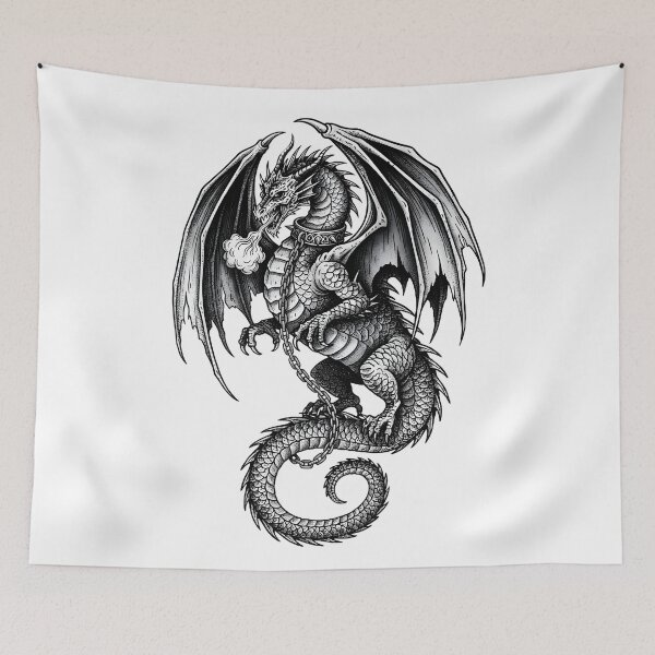 Item preview, Shackled Dragon - Chain-Wrapped Fantasy Ink Illustration designed and sold by DragonSerpent Ink.