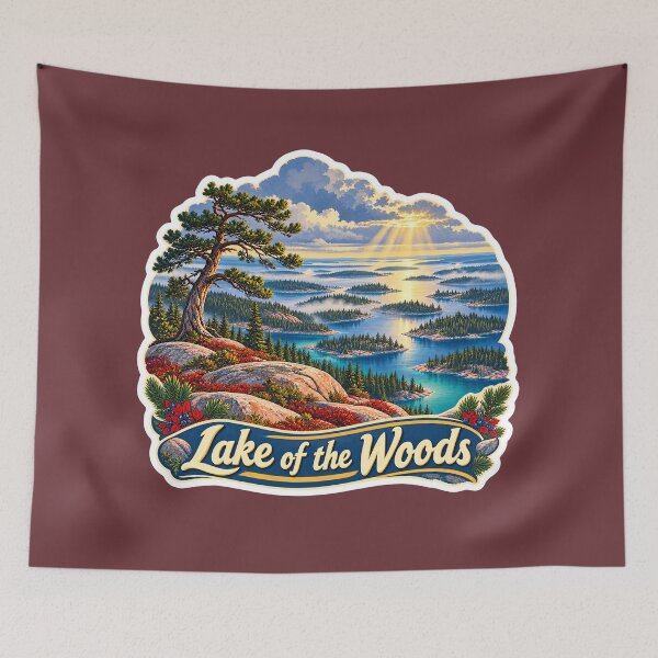Item preview, Lake of the Woods Vintage Island Travel Print designed and sold by PinUpPizzazz.