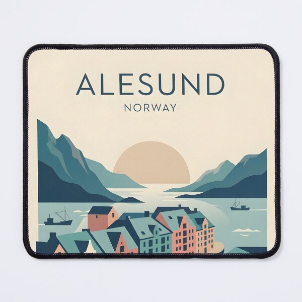 Item preview, Alesund Norway Vintage Travel Poster - Minimalist Fjord Art Print designed and sold by DuckOddity.