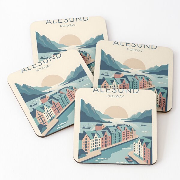 Item preview, Alesund Norway Vintage Travel Poster - Minimalist Fjord Art Print designed and sold by DuckOddity.