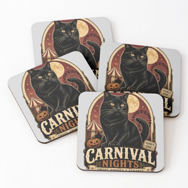 Item preview, Carnival Nights Black Cat Halloween Retro Poster designed and sold by BernoNickel.