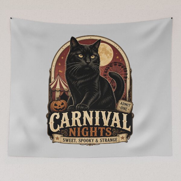 Item preview, Carnival Nights Black Cat Halloween Retro Poster designed and sold by BernoNickel.