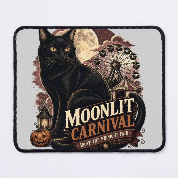 Item preview, Moonlit Carnival Black Cat Halloween Retro Poster designed and sold by BernoNickel.