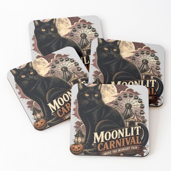 Item preview, Moonlit Carnival Black Cat Halloween Retro Poster designed and sold by BernoNickel.