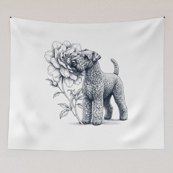 Aperçu de l'œuvre Kerry Blue Terrier, amoureux des fleurs créée et vendue par dian-rody-crest.