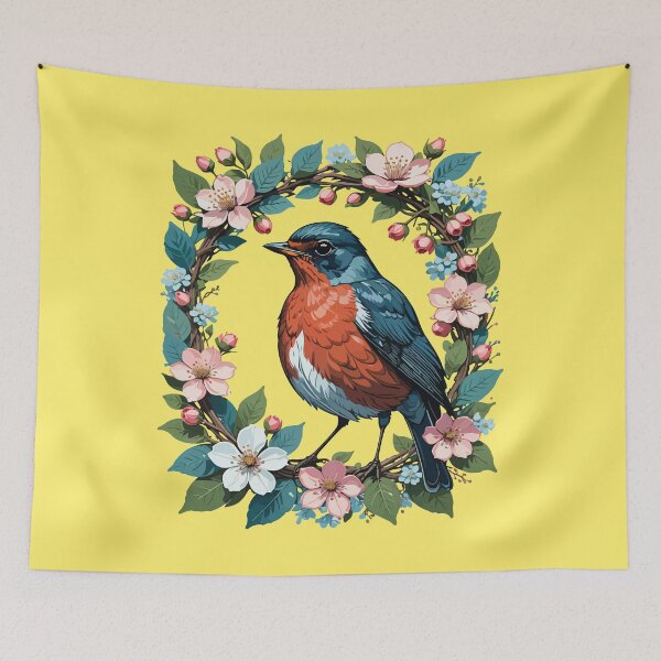 Item preview, MI American Turdus migratorius and Apple-Flowers Design designed and sold by taiche.