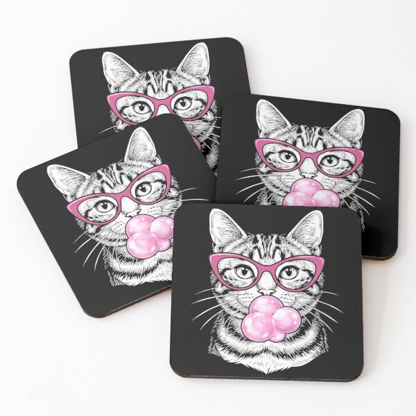 Item preview, Cute Bubblegum Cat with Pink Glasses Funny Kitty Graphic designed and sold by MiALopezArt.