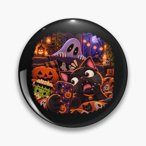 Item preview, Kawaii Halloween Black Cat Selfie with Ghost, Pumpkin and Green Monster Popcorn Cozy Spooky Autumn Design designed and sold by ALH Apparel.