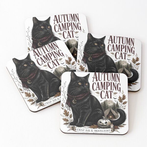 Item preview, Autumn Camping Cat Black Cat Halloween Gothic Storybook Art designed and sold by OliviaHayesArt.