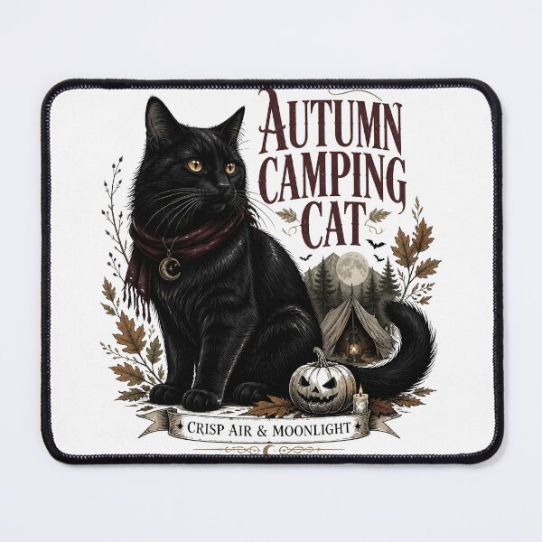 Item preview, Autumn Camping Cat Black Cat Halloween Gothic Storybook Art designed and sold by OliviaHayesArt.