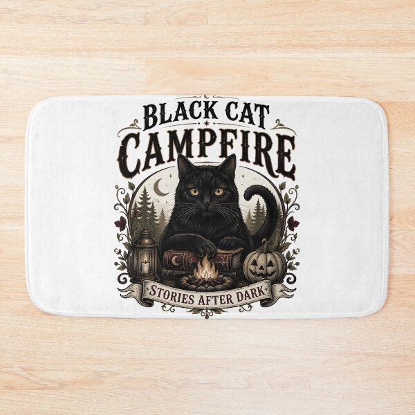 Item preview, Black Cat Campfire Black Cat Halloween Gothic Storybook Art designed and sold by OliviaHayesArt.