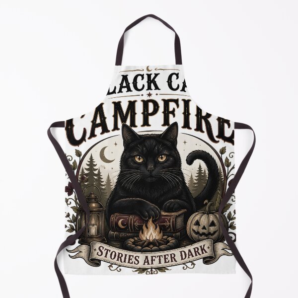 Item preview, Black Cat Campfire Black Cat Halloween Gothic Storybook Art designed and sold by OliviaHayesArt.