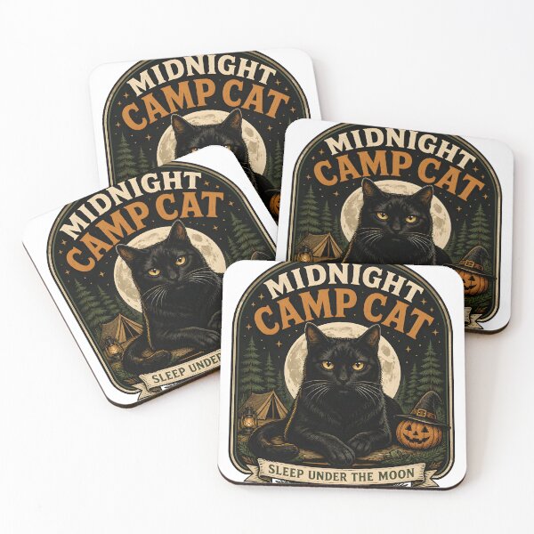 Item preview, Midnight Camp Cat Black Cat Halloween Retro Poster designed and sold by OliviaHayesArt.