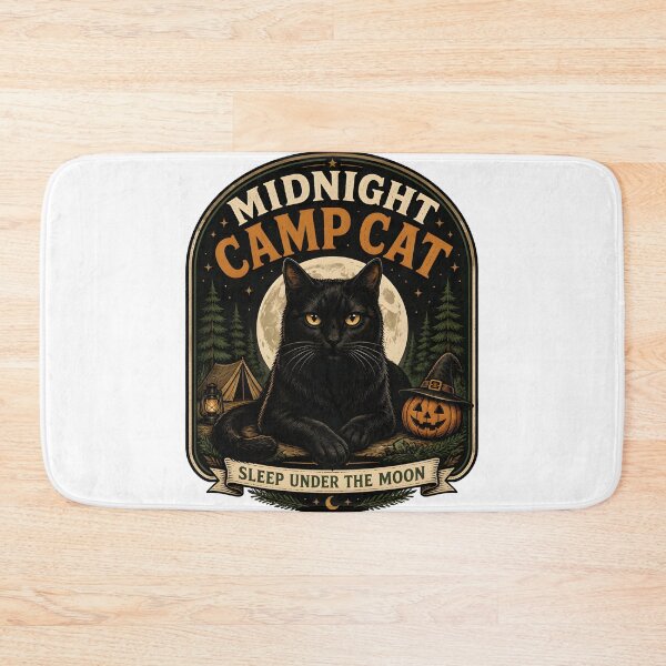 Item preview, Midnight Camp Cat Black Cat Halloween Retro Poster designed and sold by OliviaHayesArt.