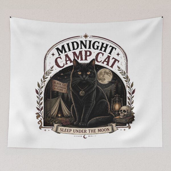 Item preview, Midnight Camp Cat Black Cat Halloween Gothic Storybook Art designed and sold by OliviaHayesArt.