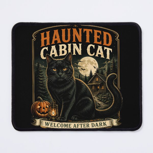 Item preview, Haunted Cabin Cat Black Cat Halloween Retro Poster designed and sold by OliviaHayesArt.