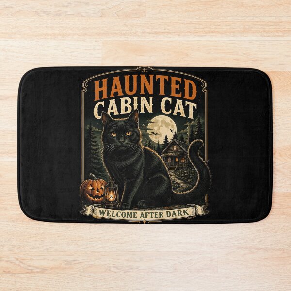 Item preview, Haunted Cabin Cat Black Cat Halloween Retro Poster designed and sold by OliviaHayesArt.