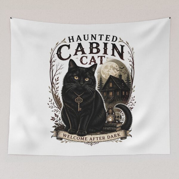 Item preview, Haunted Cabin Cat Black Cat Halloween Gothic Storybook Art designed and sold by OliviaHayesArt.