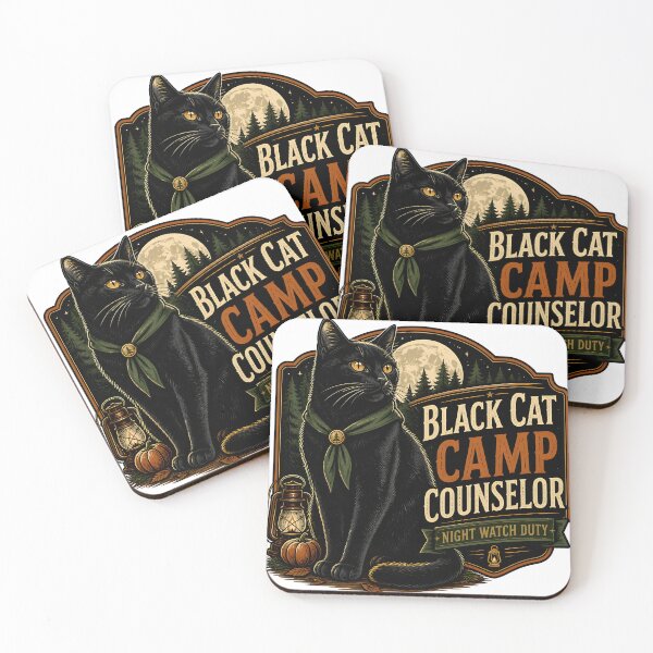 Item preview, Black Cat Camp Counselor Black Cat Halloween Retro Poster designed and sold by OliviaHayesArt.