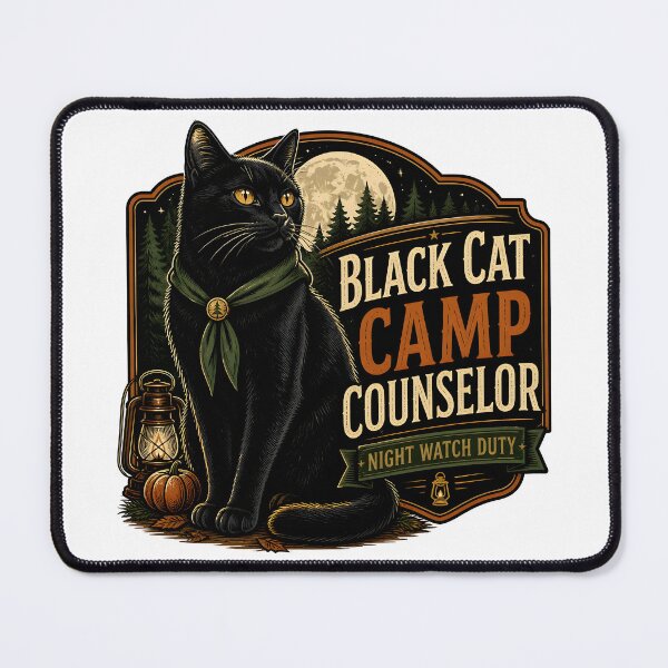 Item preview, Black Cat Camp Counselor Black Cat Halloween Retro Poster designed and sold by OliviaHayesArt.