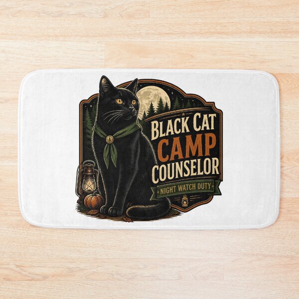 Item preview, Black Cat Camp Counselor Black Cat Halloween Retro Poster designed and sold by OliviaHayesArt.