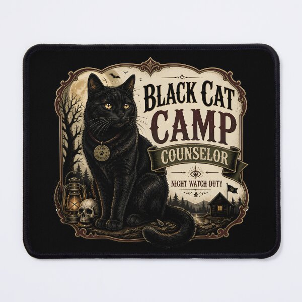 Item preview, Black Cat Camp Counselor Black Cat Halloween Gothic Storybook Art designed and sold by OliviaHayesArt.