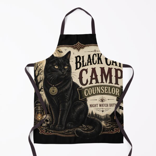 Item preview, Black Cat Camp Counselor Black Cat Halloween Gothic Storybook Art designed and sold by OliviaHayesArt.