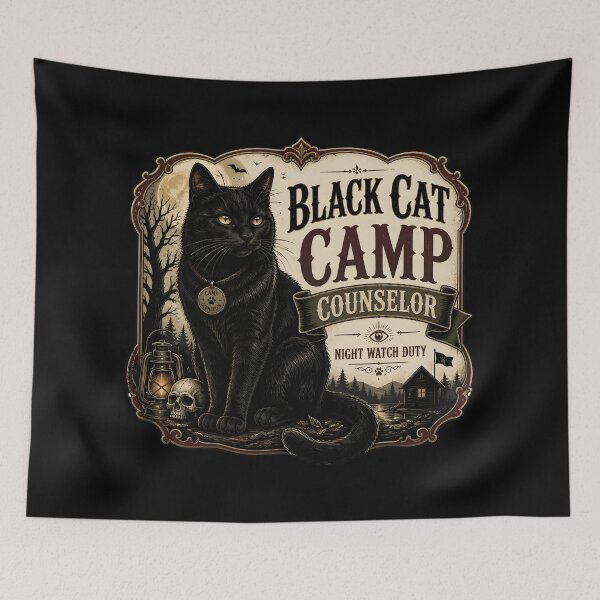 Item preview, Black Cat Camp Counselor Black Cat Halloween Gothic Storybook Art designed and sold by OliviaHayesArt.