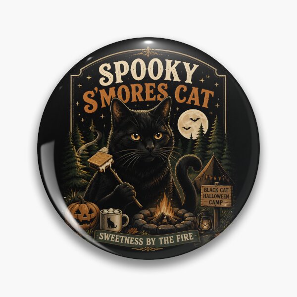 Item preview, Spooky S'Mores Cat Black Cat Halloween Retro Poster designed and sold by OliviaHayesArt.