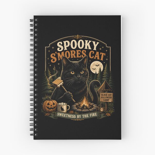 Item preview, Spooky S'Mores Cat Black Cat Halloween Retro Poster designed and sold by OliviaHayesArt.