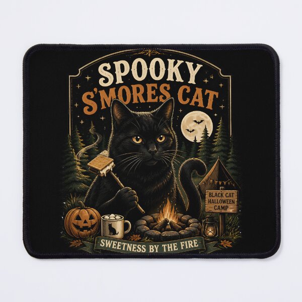 Item preview, Spooky S'Mores Cat Black Cat Halloween Retro Poster designed and sold by OliviaHayesArt.