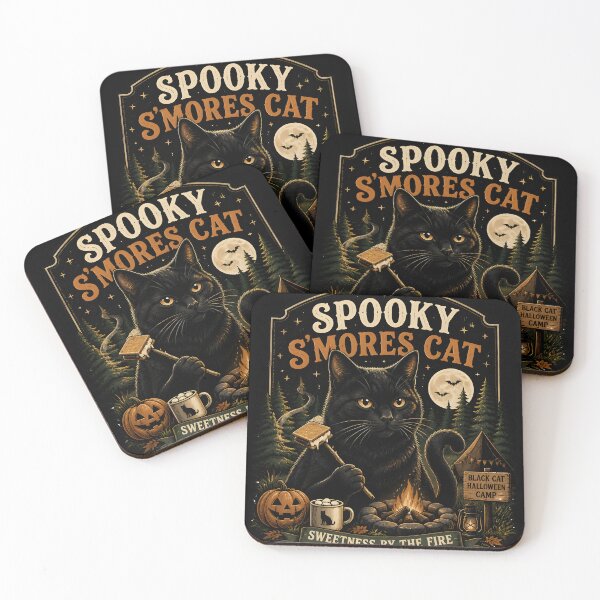 Item preview, Spooky S'Mores Cat Black Cat Halloween Retro Poster designed and sold by OliviaHayesArt.