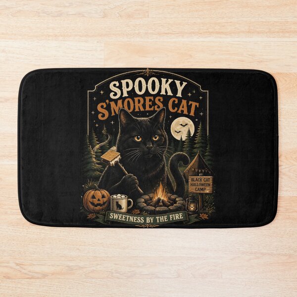 Item preview, Spooky S'Mores Cat Black Cat Halloween Retro Poster designed and sold by OliviaHayesArt.