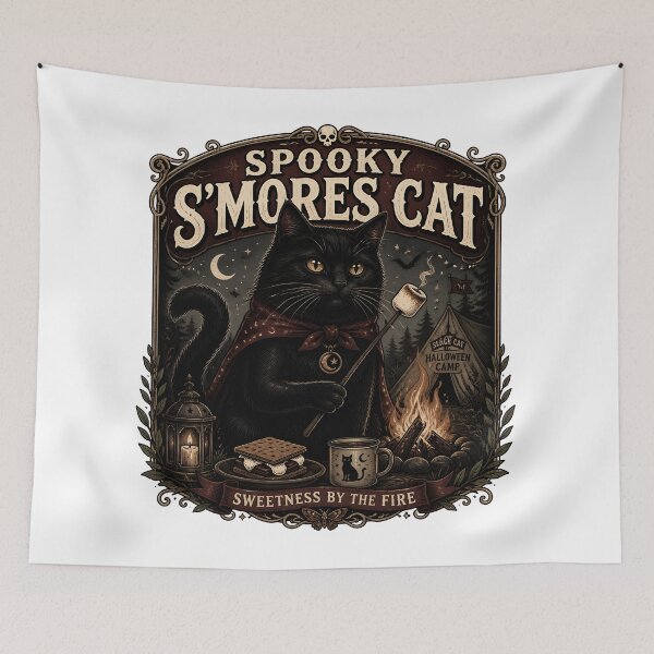 Item preview, Spooky S'Mores Cat Black Cat Halloween Gothic Storybook Art designed and sold by OliviaHayesArt.