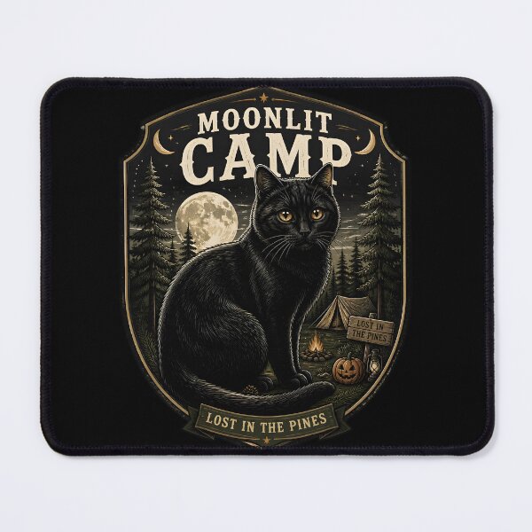 Item preview, Moonlit Camp Black Cat Halloween Retro Poster designed and sold by OliviaHayesArt.