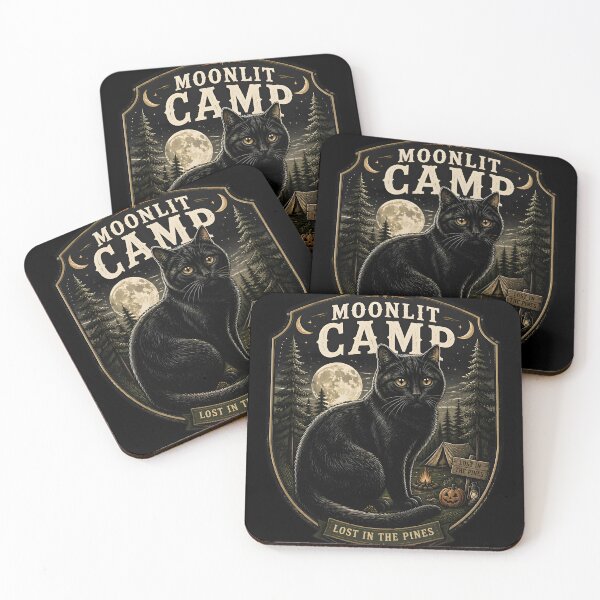 Item preview, Moonlit Camp Black Cat Halloween Retro Poster designed and sold by OliviaHayesArt.