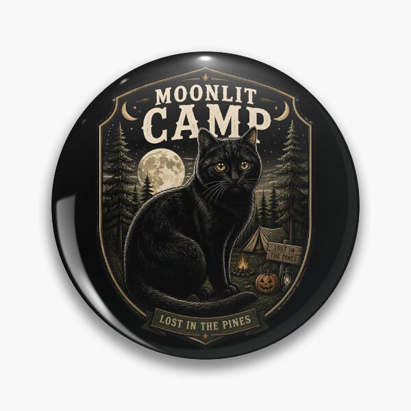 Item preview, Moonlit Camp Black Cat Halloween Retro Poster designed and sold by OliviaHayesArt.