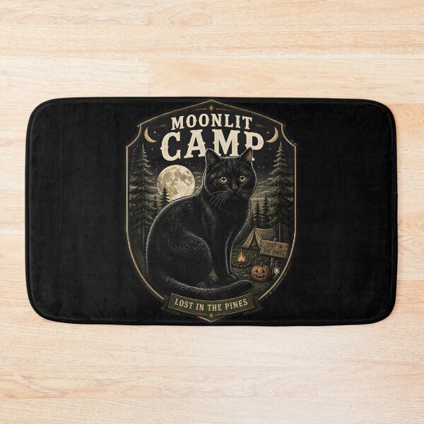 Item preview, Moonlit Camp Black Cat Halloween Retro Poster designed and sold by OliviaHayesArt.
