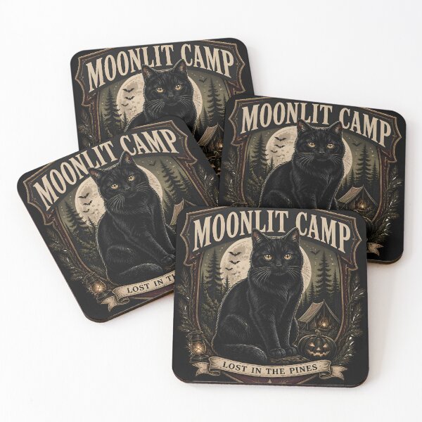 Item preview, Moonlit Camp Black Cat Halloween Gothic Storybook Art designed and sold by OliviaHayesArt.