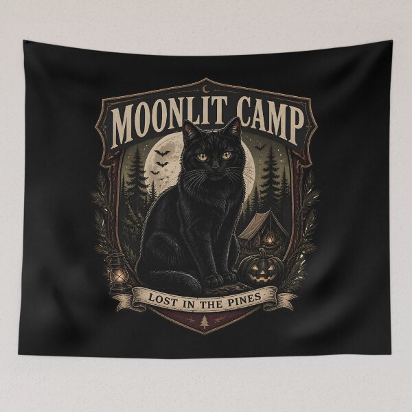 Item preview, Moonlit Camp Black Cat Halloween Gothic Storybook Art designed and sold by OliviaHayesArt.